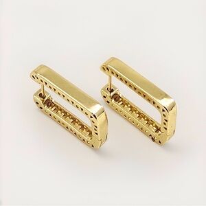 14K Gold Plated Rectangular Geometric Hoop Earrings | Modern Luxury Jewelry